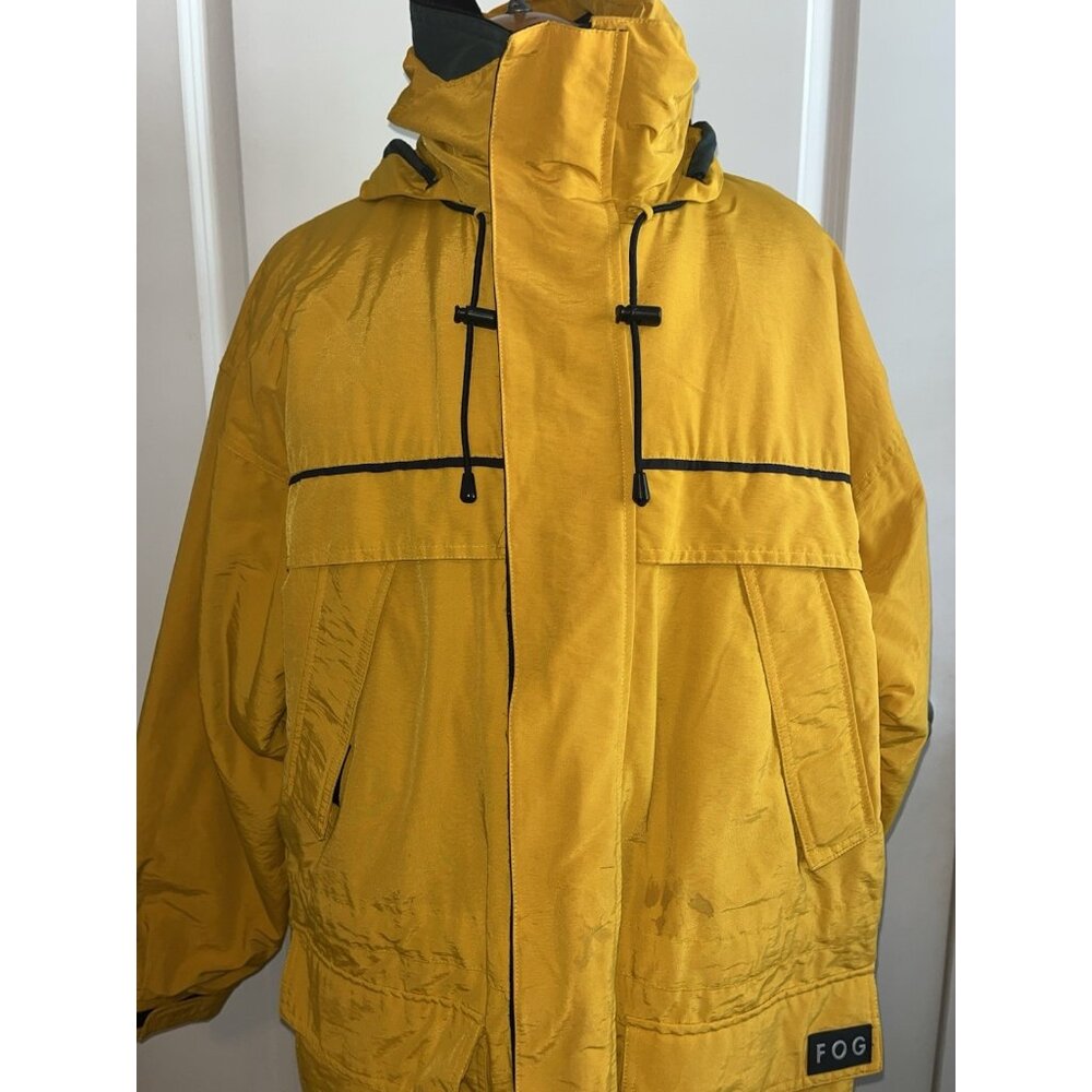Rare Vtg FOG Coat  Work  Weather Jacket Sailing Boat Rain Hood Yellow
